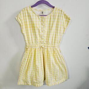 Primary Girls Size 6/7 Gingham Plaid Dress Butter Yellow Cottagecore 100% Cotton